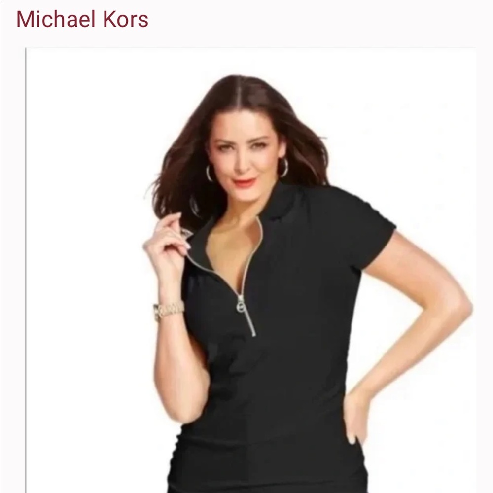 MK Michael Kors Black Zippered Short Sleeve Cotton Top, Size Medium